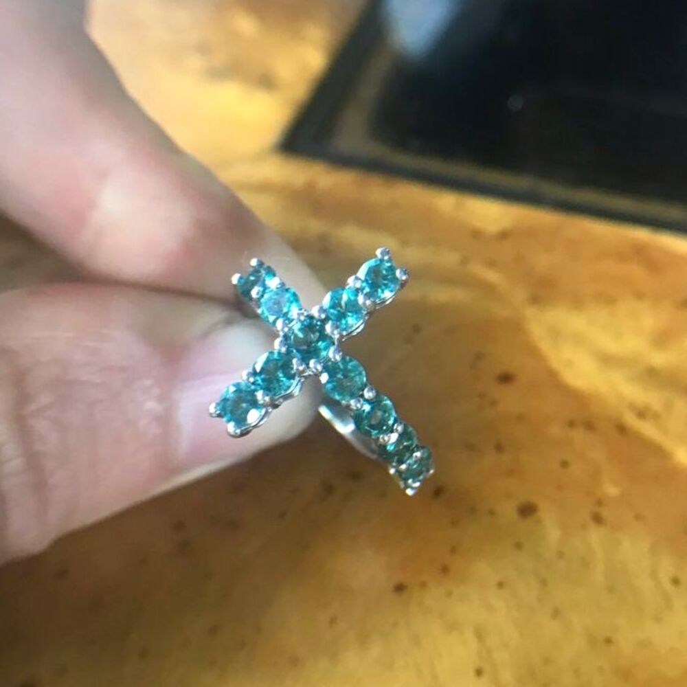 Natural Blue Apatite Sterling Silver Cross Ring Size 5